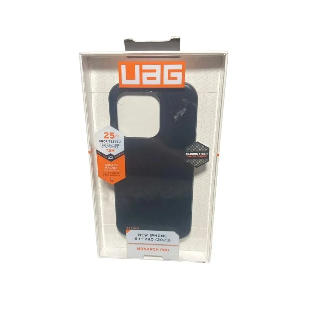 iPhone 15 Pro UAG Monarch Pro MagSafe Case Black Carbon Fiber Drop Protection